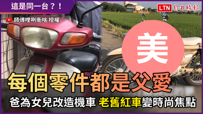 每個零件都是父愛 爸為女兒改造機車 老舊紅車變時尚焦點