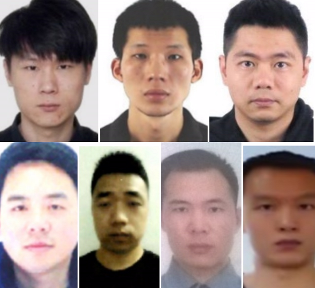 中國7名駭客針對美國官員、記者、公司、海外異議人士展開網路襲擊,背後有中共政府在運作,美國國務院懸賞1000萬美元。上排左起:翁明、彭耀文、孫小輝;下排左起:趙光宗、倪高彬、程鋒、熊旺。(圖擷自美國司法部網站) 中國7名駭客針對美國官員、記者、公司、海外異議人士展開網路襲擊,背後有中共政府在運作,美國國務院懸賞1000萬美元。上排左起:翁明、彭耀文、孫小輝;下排左起:趙光宗、倪高彬、程鋒、熊旺。(圖擷自美國司法部網站)